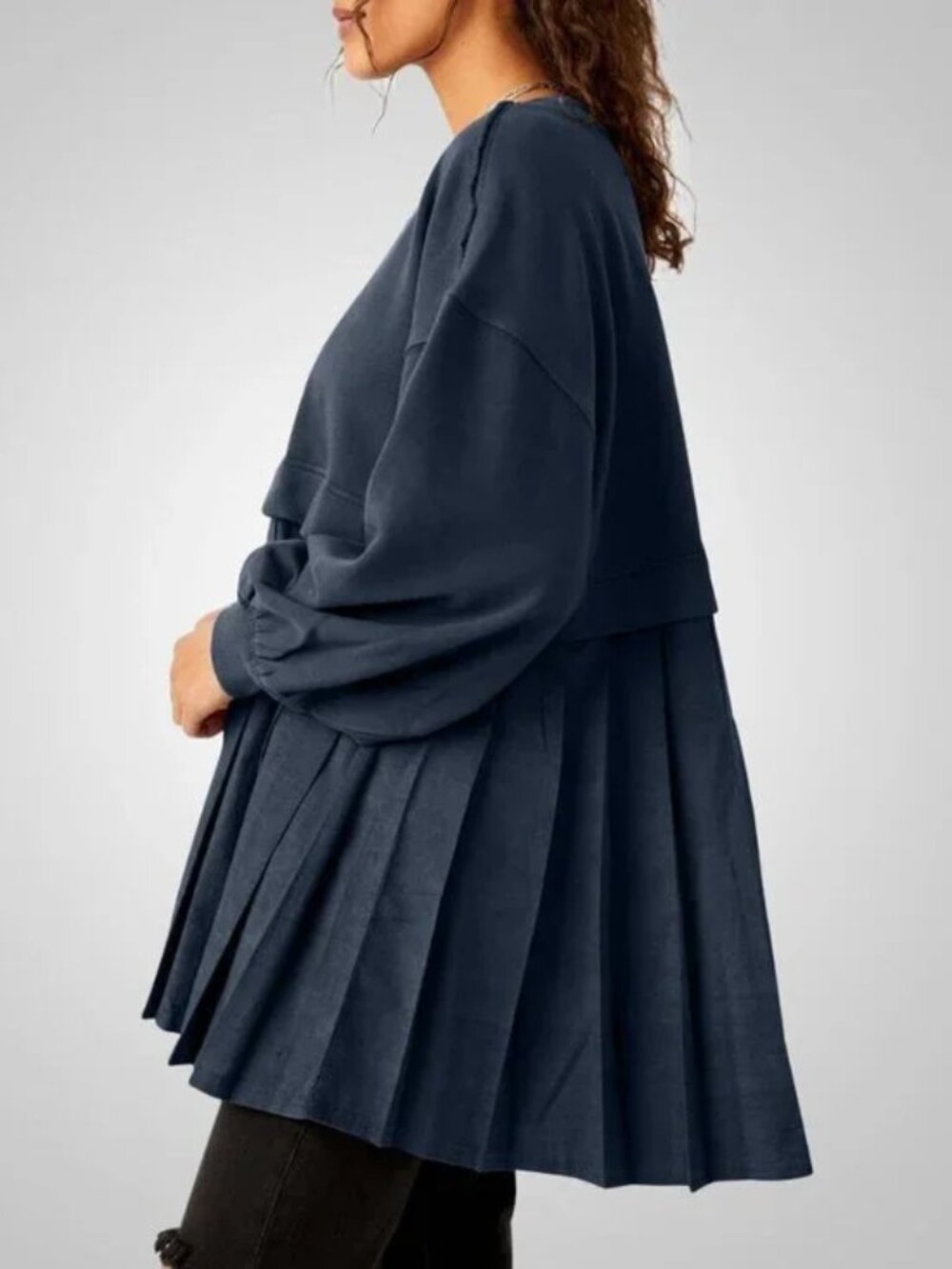 Muted Navy Blue Long Sleeve Sweatshirt Dress - Picture 2 of 5